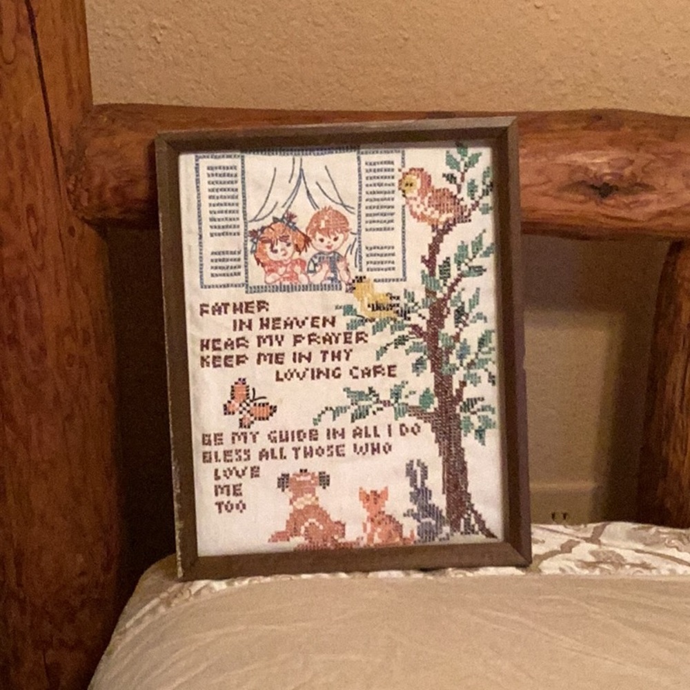 ⚜️ Vintage Framed Needlepoint Cross Stitch Children's Prayer